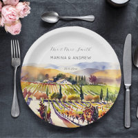 Vignoble Napa Valley aquarelle mariage vaisselle