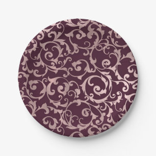 Assiettes En Carton Vin de framboise Rose Gold Mariage Moderne Élégant