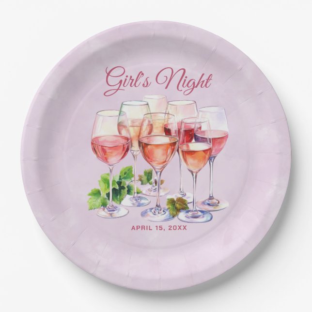 Assiettes En Carton Vin de nuit pour filles roses (Devant)