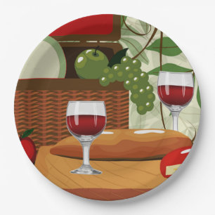 Assiettes En Carton Vin Fromage Plaques de fête de pique-nique