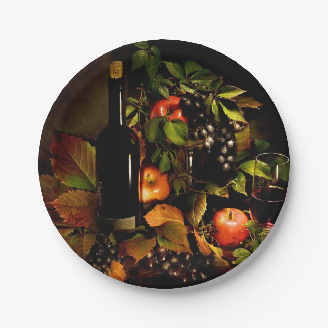 Assiettes En Carton Vin, pommes et raisins (Devant)