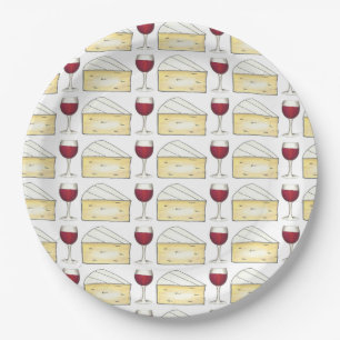 Assiettes En Carton Vin Rouge Verre Brie Fromage Plaques de Cocktail