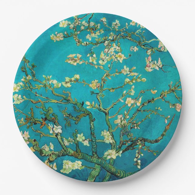 Assiettes En Carton Vincent Van Gogh Blossoming Almond Tree Floral Art (Devant)