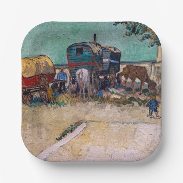 Assiettes En Carton Vincent Van Gogh - Caravanes, Camp de Tziganes prè (Recto)