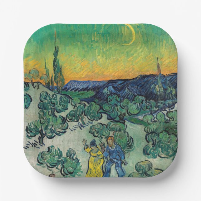 Assiettes En Carton Vincent van Gogh - Paysage Lune avec couple (Recto)