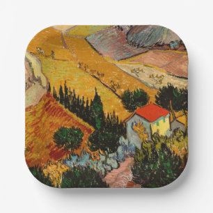 Assiettes En Carton Vincent van Gogh - Paysage, Maison et Laboureur
