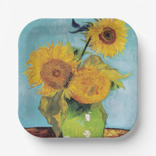 Assiettes En Carton Vincent Van Gogh - Trois tournesols dans un vase