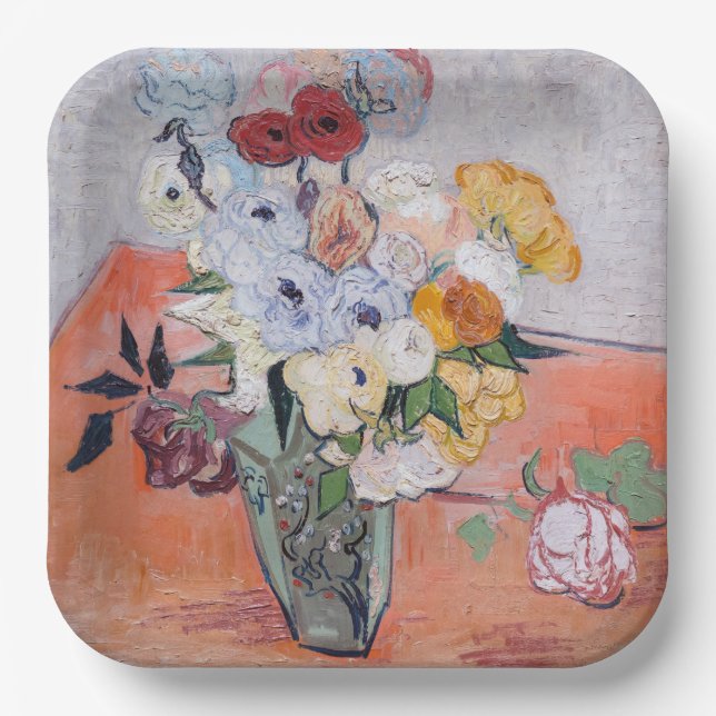 Assiettes En Carton Vincent van Gogh - Vase avec Roses et anémones (Recto)