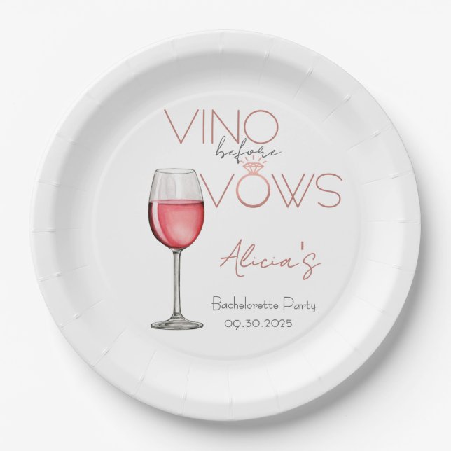 Assiettes En Carton Vino Before Vows Bachelorette / Fête nuptiale (Devant)