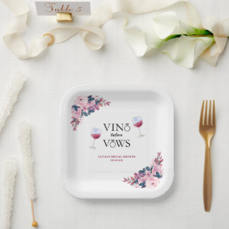 Assiettes En Carton Vino Before Vows Fleurs Roses Enterrement de Vie d