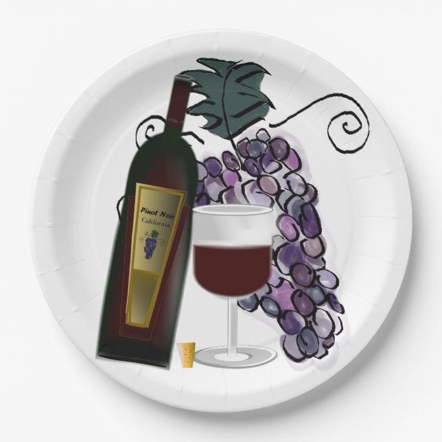 Assiettes En Carton Vins et raisins (Devant)