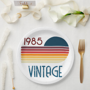 Assiettes En Carton Vintage 1985 Retro Stripe Sun 40e anniversaire