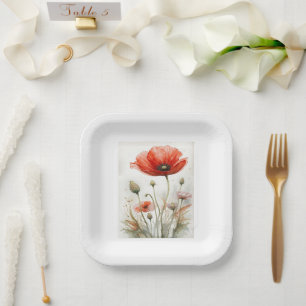 Assiettes En Carton Vintage Agritourisme Décor Rouge Poppy Jardin Fleu