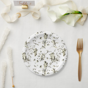 Assiettes En Carton Vintage Angels Cupides Floral Beige Toile Blanche