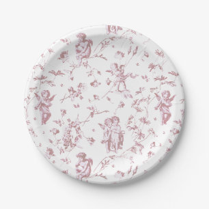 Assiettes En Carton Vintage Angels Cupides Floral Rose Toile Blanche