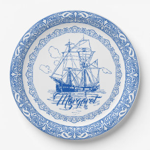 Assiettes En Carton Vintage antique paquebot royal bleu frontière déco