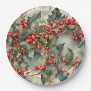 Assiettes En Carton Vintage aquarelle sainte baies feuilles