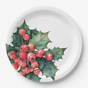 Assiettes En Carton Vintage aquarelle sainte baies feuilles