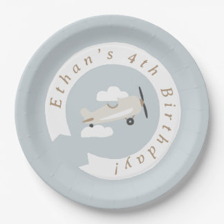 Assiettes En Carton Vintage Avion Boys Anniversaire Personnalisé