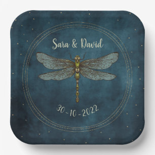Assiettes En Carton Vintage Bleu foncé Gothique Mystique Dragonfly Mar