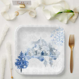 Assiettes En Carton Vintage Blue Town Mice Collage Noël