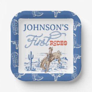 Assiettes En Carton Vintage Blue Western Desert Rodeo 1er anniversaire