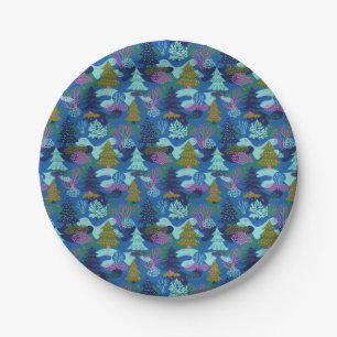 Assiettes En Carton Vintage Blue Winter Tree Forêt