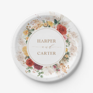 Assiettes En Carton Vintage Boho Pampas Tropical Mariage Floral Grass