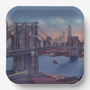 Assiettes En Carton Vintage Brooklyn Bridge peinture artistique