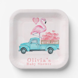 Assiettes En Carton Vintage Camion Flamant rose rose Baby shower Coeur