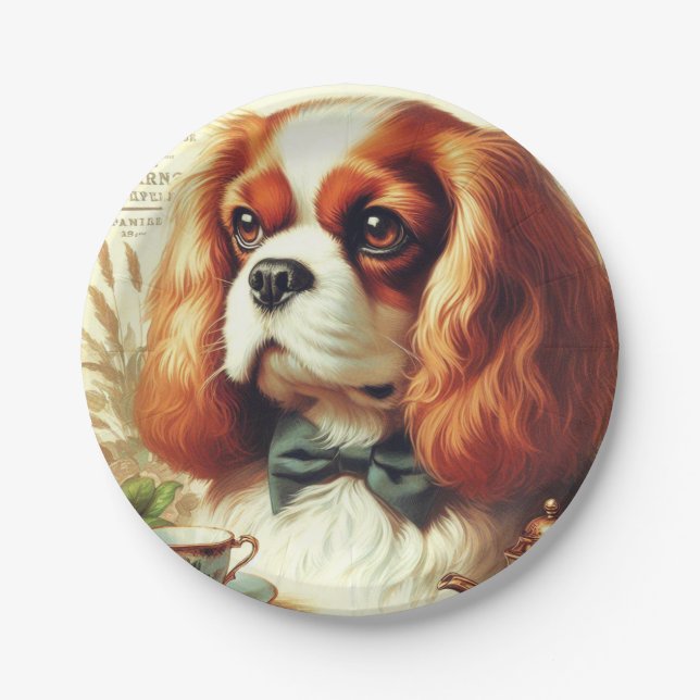 Assiettes En Carton Vintage Cavalier King Charles Peinture espagnole (Devant)