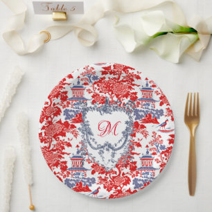 Assiettes En Carton Vintage Chinoiserie Delft French Blue monogramme