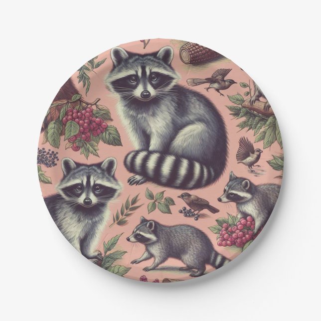 Assiettes En Carton Vintage Cute Racoon (Devant)