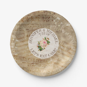 Assiettes En Carton Vintage feuille de musique ancienne Rose plaque de