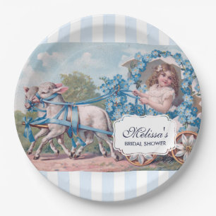 Assiettes En Carton Vintage fille en transport avec agneaux - Thé nupt
