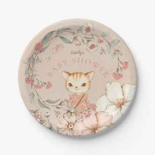 Assiettes En Carton Vintage Fleurs de chats Fille Baby shower rousse