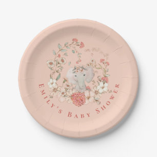 Assiettes En Carton Vintage florales d'éléphants Pêcher Baby shower fi