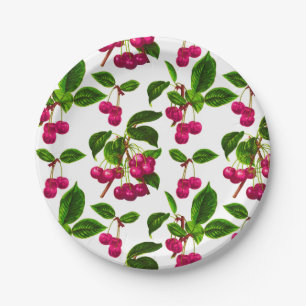 Assiettes En Carton Vintage Fuchsia Cerises roses Imprimer