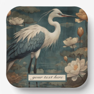 Assiettes En Carton Vintage grue bleu botanique personnalisable