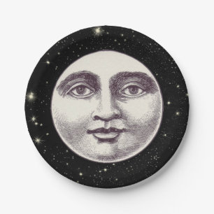 Assiettes En Carton Vintage homme dans la pleine lune visage lune