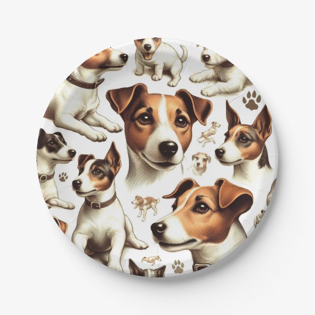 Assiettes En Carton Vintage Jack Russell Terrier sans fil (Devant)