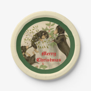 Assiettes En Carton Vintage jouer dachshund chiens Noël vacances