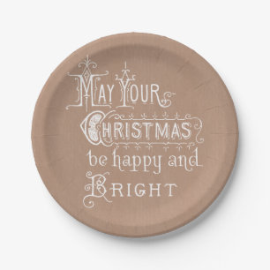 Assiettes En Carton Vintage message blanc sur Kraft Christmas