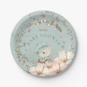 Assiettes En Carton Vintage mignonne ours Feuilles Garçon Baby shower 