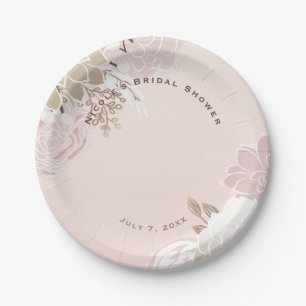 Assiettes En Carton Vintage moderne rose & or Rustique Mariage floral