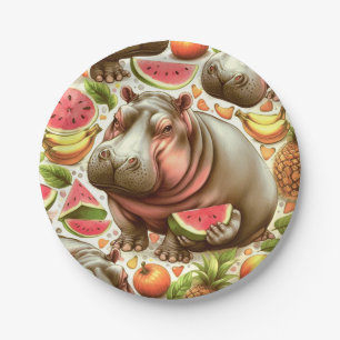 Assiettes En Carton Vintage Motif d'hippopotame tropical