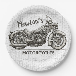 Assiettes En Carton Vintage Motocyclette NOM PERSONNALISÉ Garage pour 