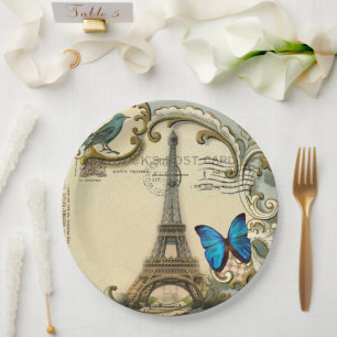 Assiettes En Carton Vintage Paris Party French Botanique Tour Eiffel