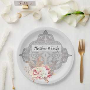 Assiettes En Carton Vintage Pastel Floral Rose