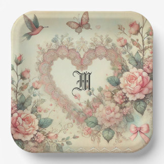 Assiettes En Carton Vintage Pastel Watercolor Boho Floral Hearts